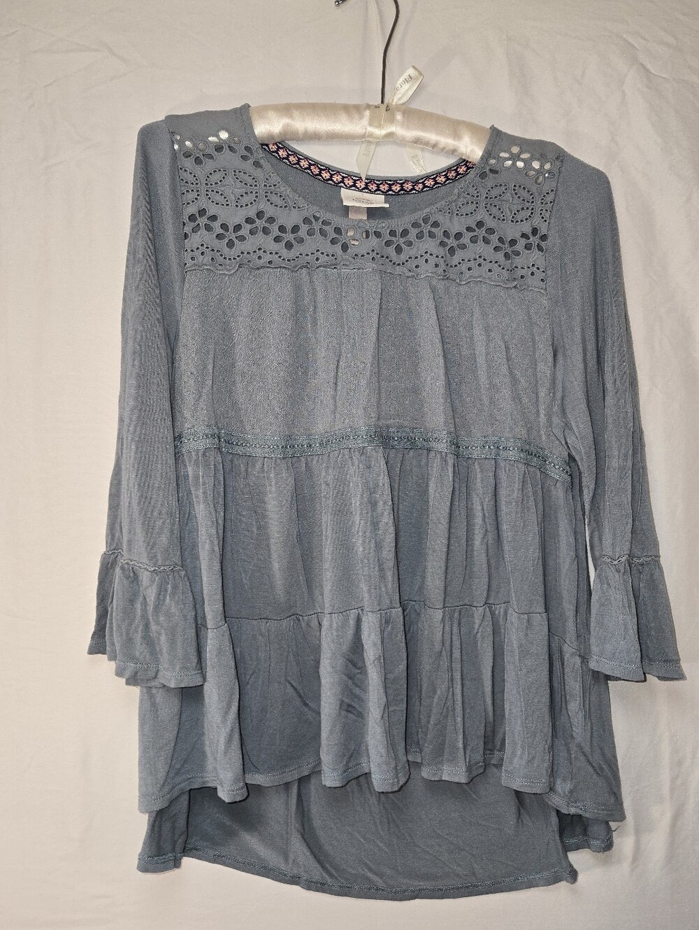 Knox Rose US Womens Size M Soft Smock Type Blouse Top Blue Gray Bell Sleeve